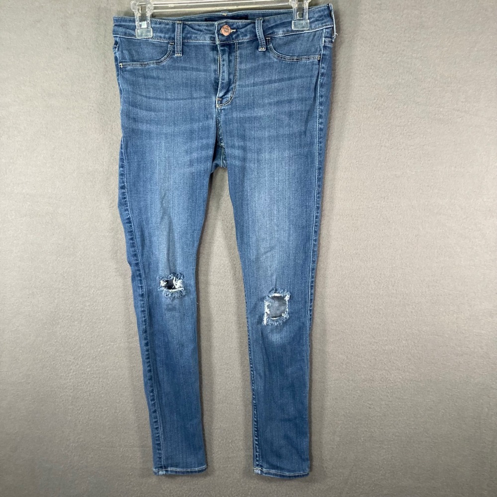 Hollister Womens‎ Jeans 7s Size 28x26 Ripped Knee Medium Wash Denim Skinny Jeans